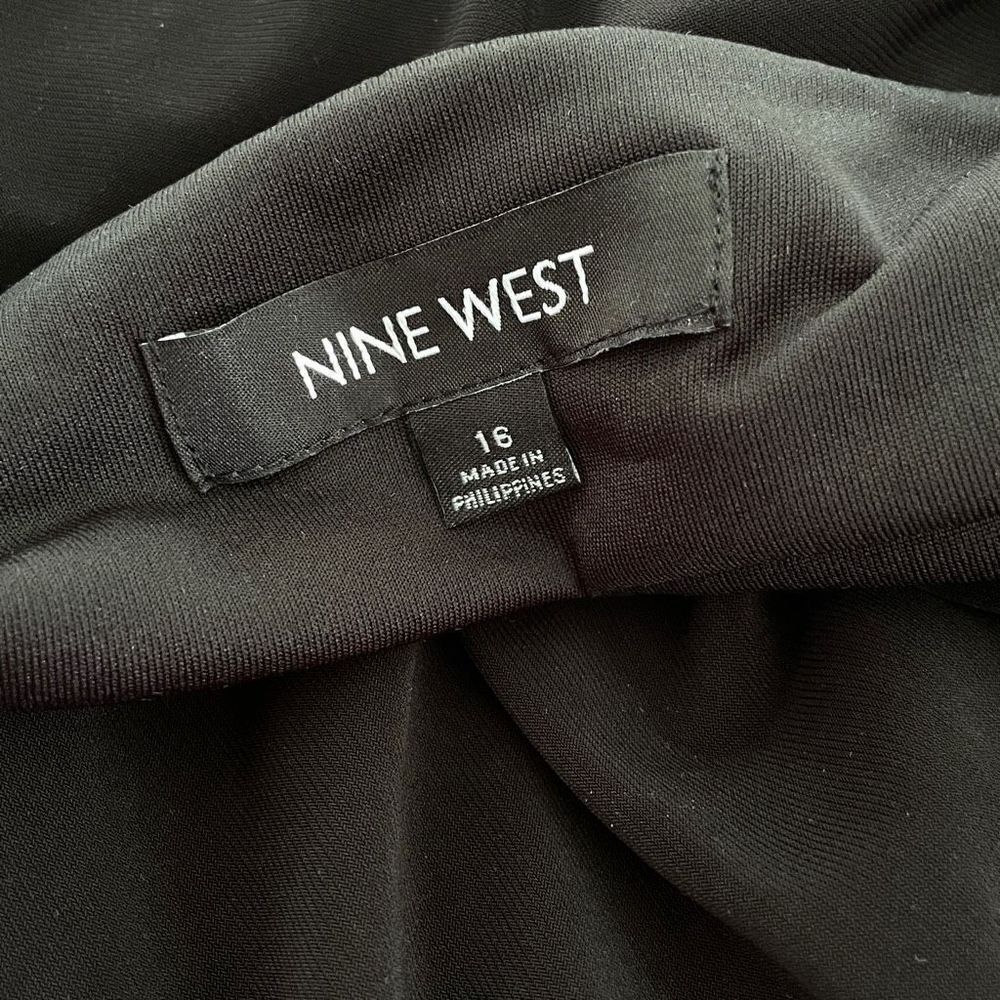 Nine West Women's Black 3/4 Sleeve Faux Wrap Ruched Dress Size 16 - Picture 6 of 9